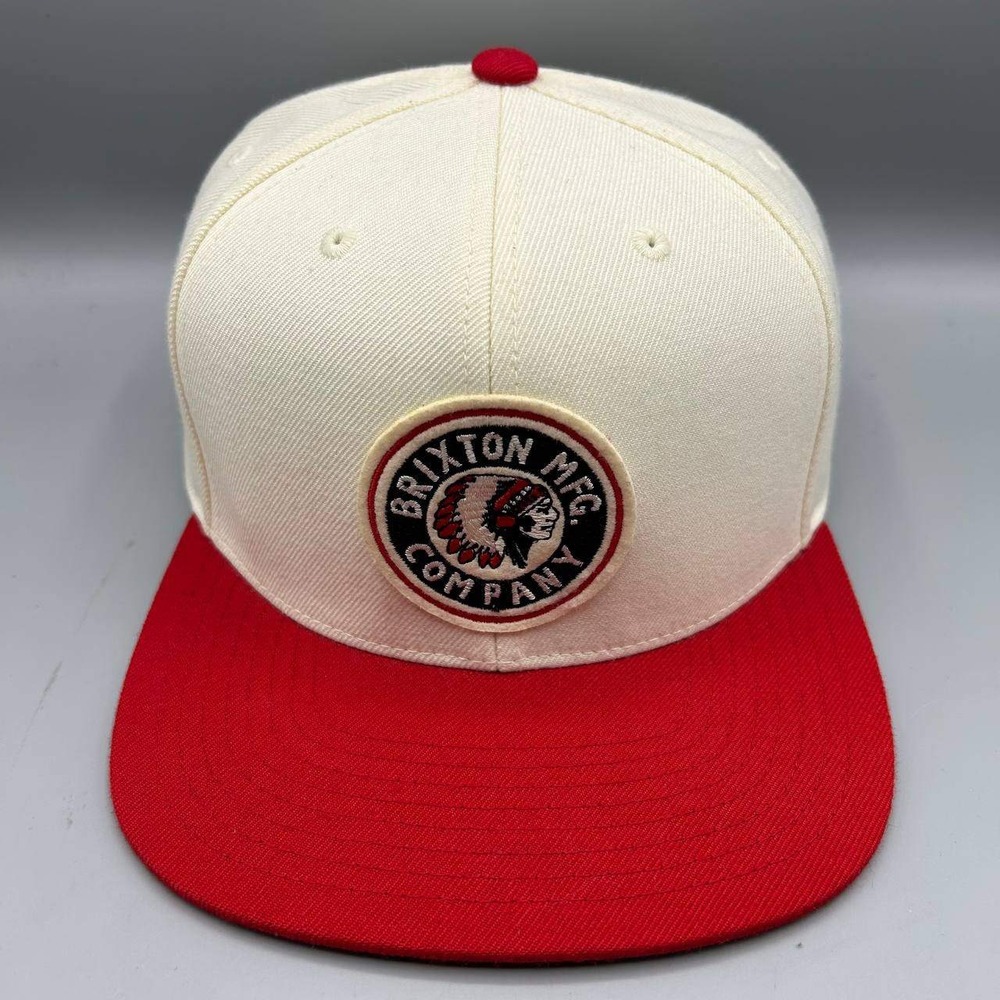Brixton Hat Men White Red Embroidered Logo Snap Back Cap